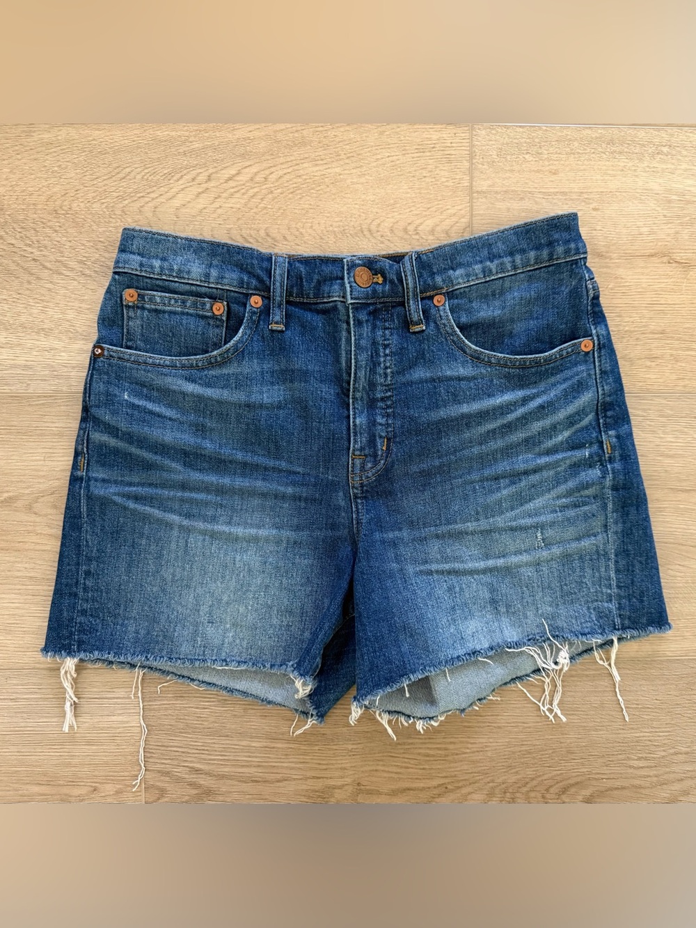 Madewell High-Rise Raw Hem Denim Shorts Size 28 Blue